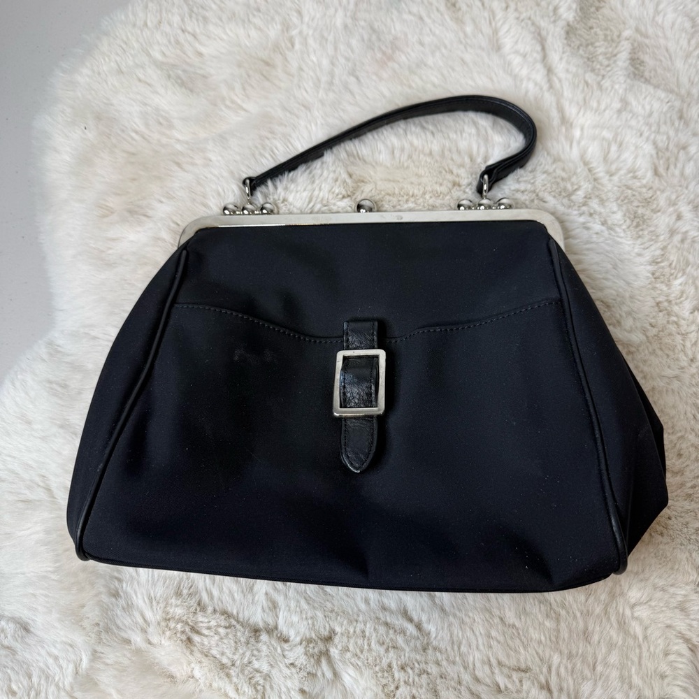 Vintage Preston & York Black Shoulder Bag with Silver Accents